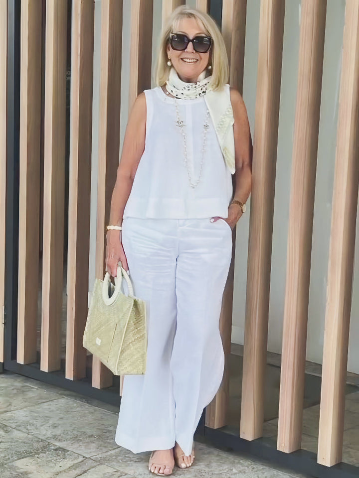 Trinidad | White Set Blouse and Wide Pants
