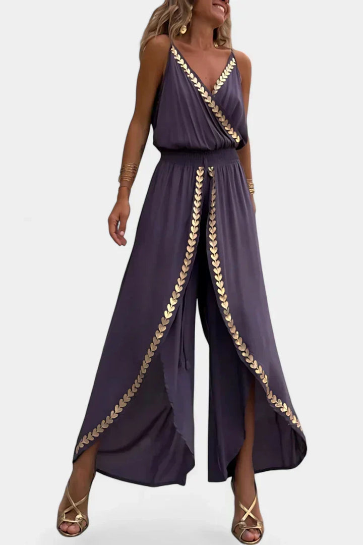 Donatila | Unique Jumpsuit with Golden Details and Open Leg