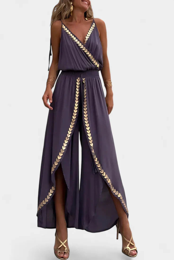 Donatila | Unique Jumpsuit with Golden Details and Open Leg