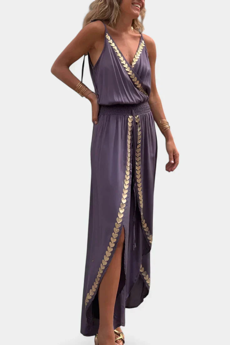 Donatila | Unique Jumpsuit with Golden Details and Open Leg