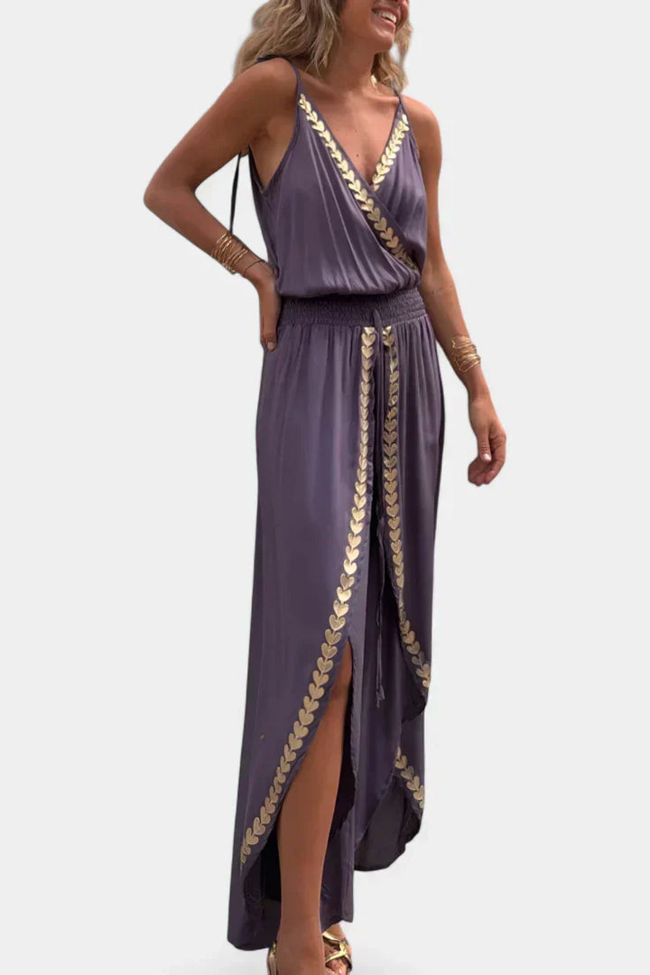 Donatila | Unique Jumpsuit with Golden Details and Open Leg