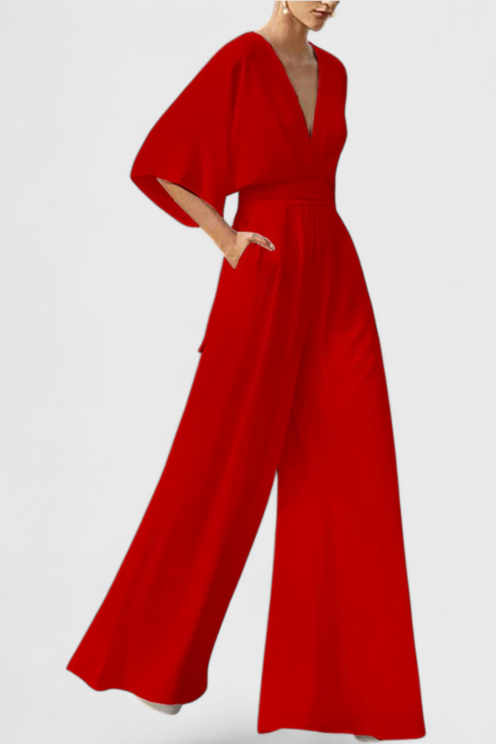 Elegant | Long Jumpsuit with Wide Legs and V-Neck