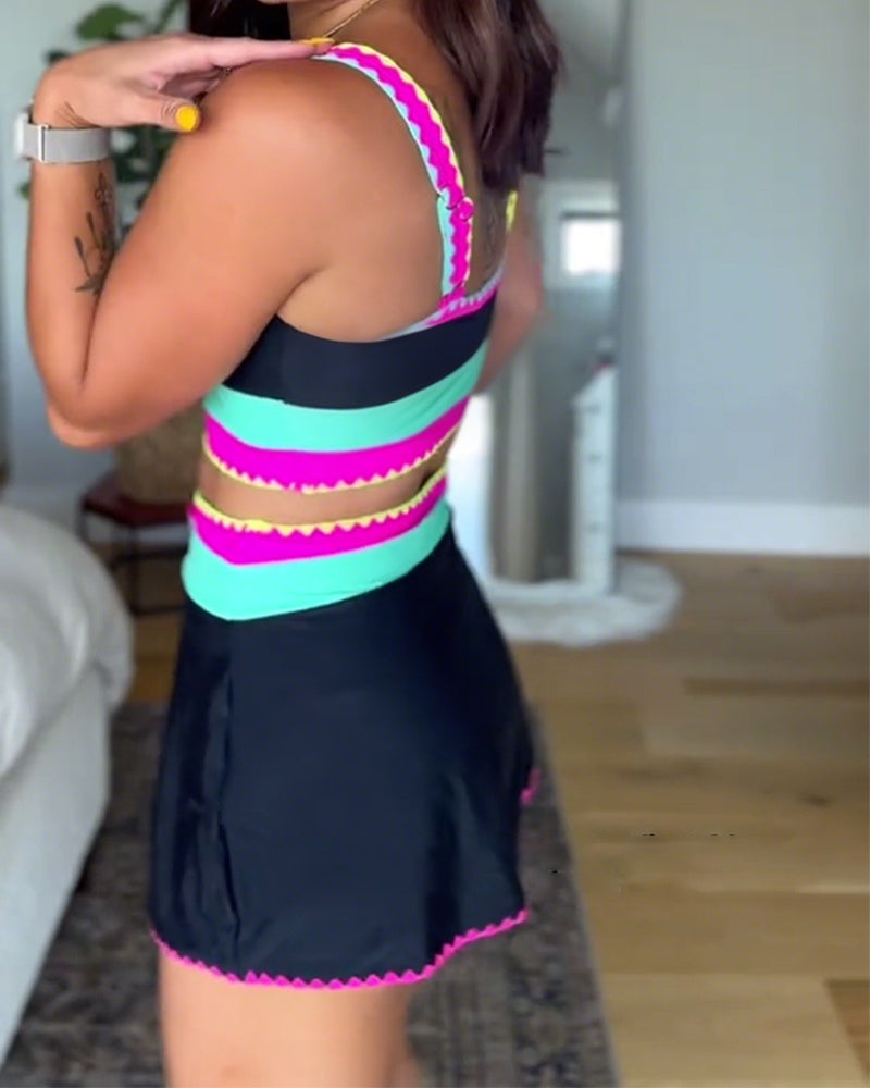 Myra | elegant three-piece color-block swimsuit