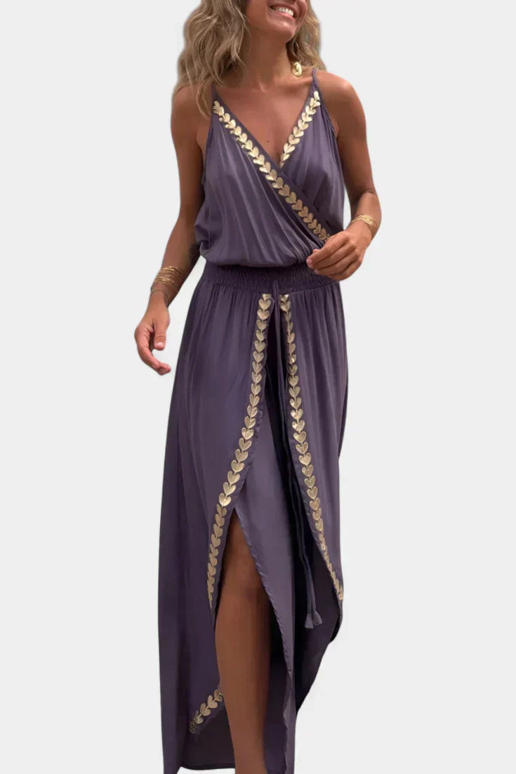 Donatila | Unique Jumpsuit with Golden Details and Open Leg