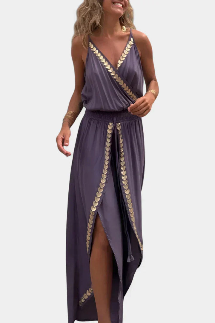 Donatila | Unique Jumpsuit with Golden Details and Open Leg