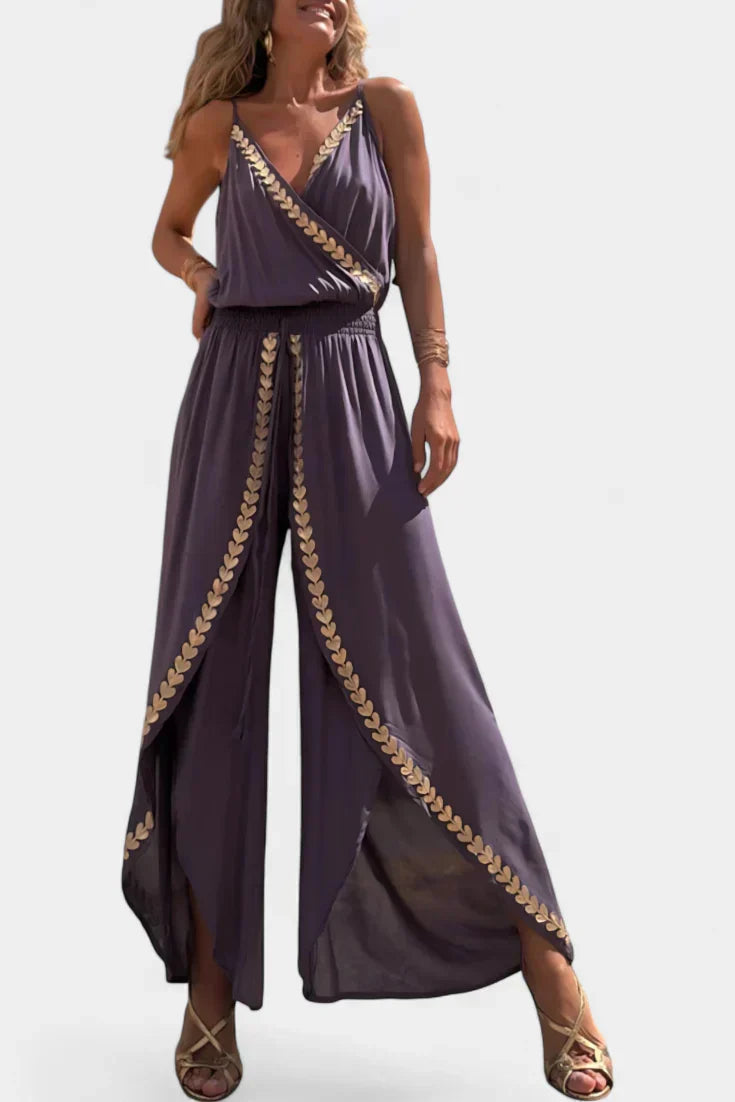 Donatila | Unique Jumpsuit with Golden Details and Open Leg