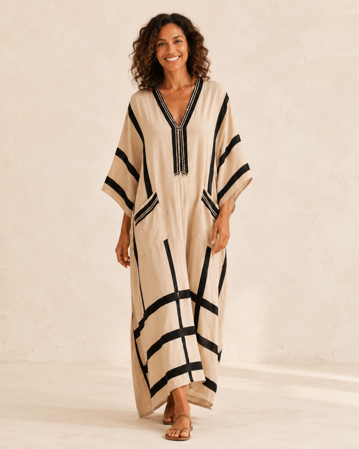 Beige Caftan with Black Stripes