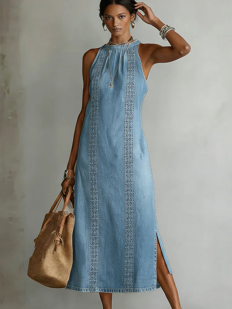 Xoliswa | Soline | Abito in denim con pizzo rétro