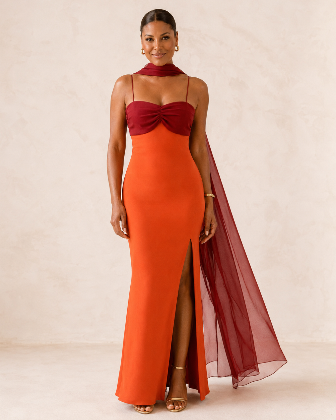 Bontle | Two-tone draped long dress