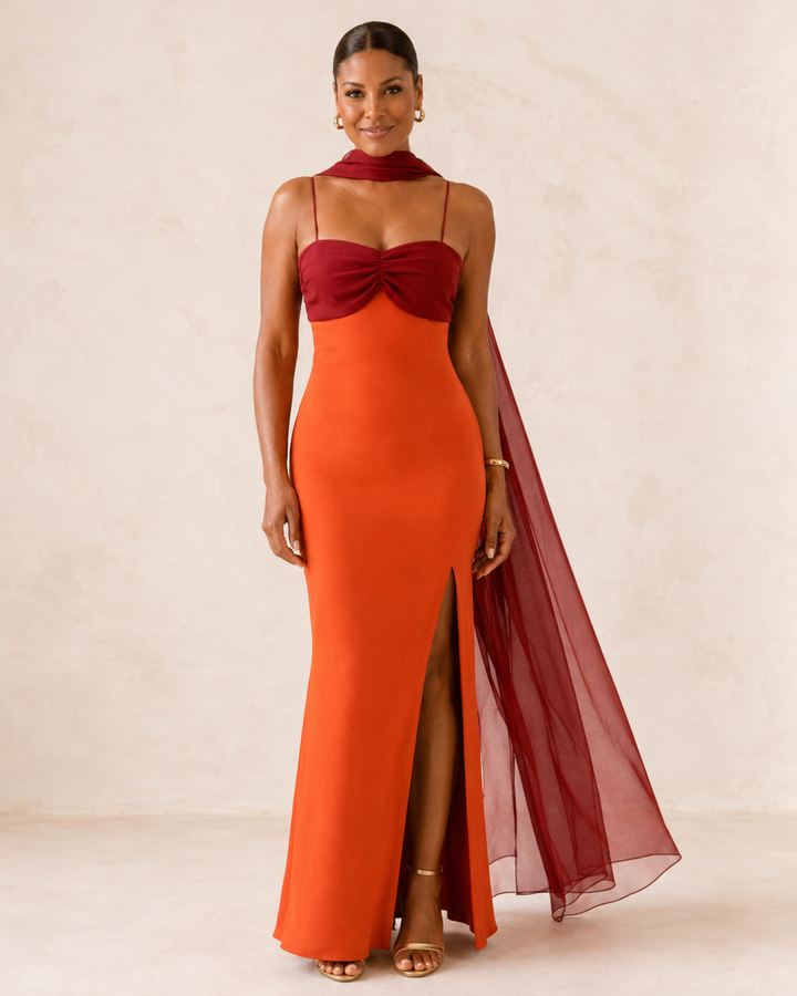 Bontle | Two-tone draped long dress