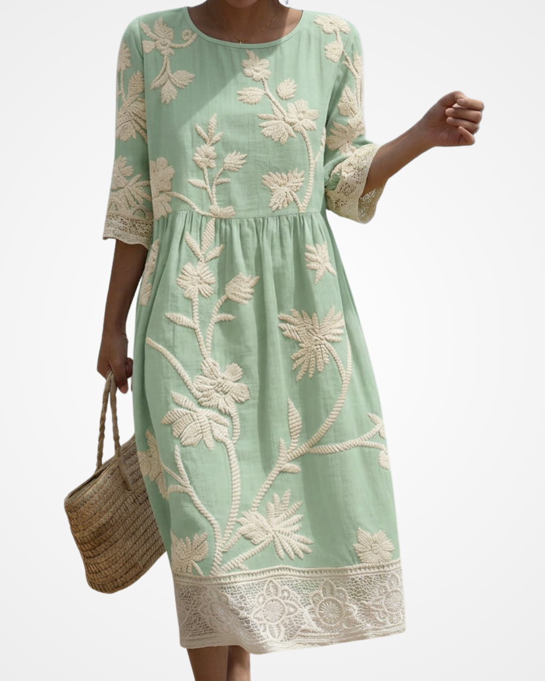 Naledi | Midi Dress with Plant and Flower Embroidery