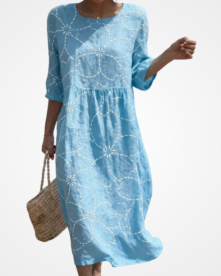 Ayanda | Maxi Dress with Round Neck and Embroidery