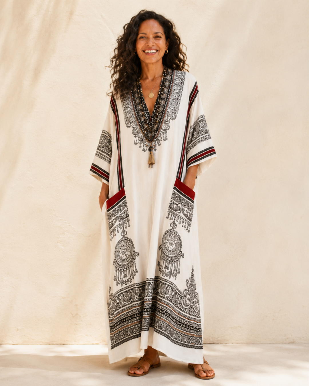 Clara White Ethnic Caftan