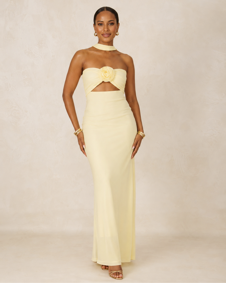 Tarryn | Maxi Halter Dress with Rose Corsage