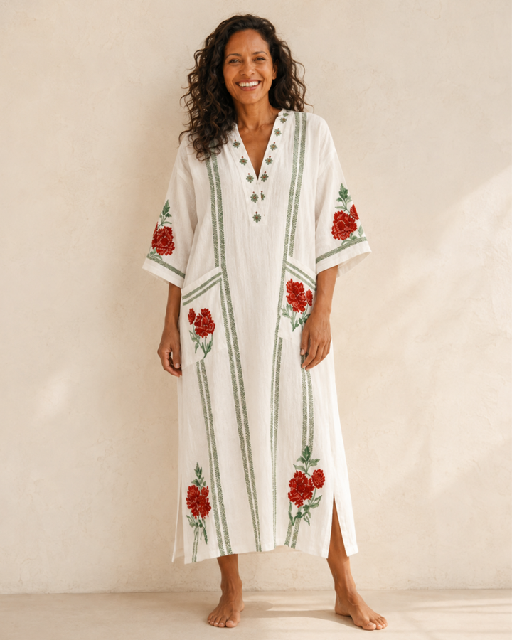 Elena White Roses Caftan