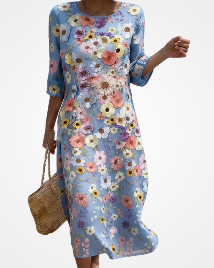 Kirsten | Comfortable and Elegant Midi Dress with Embroidery