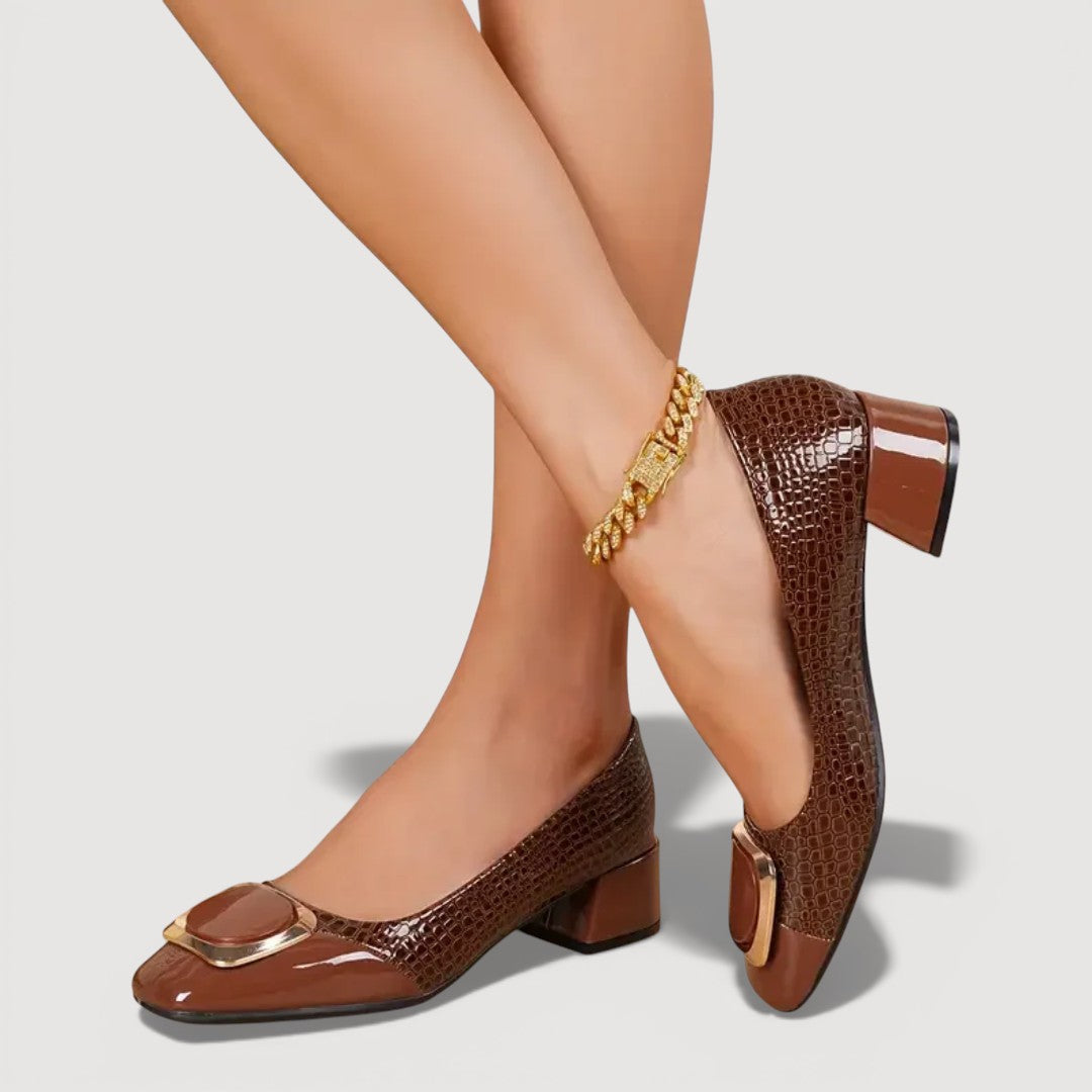 Livana | Crocodile Effect Square Heels