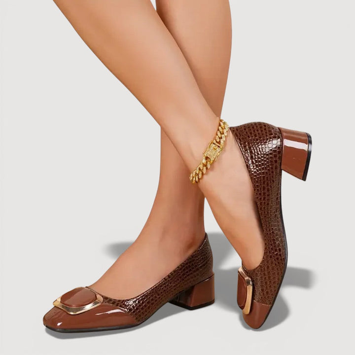 Livana | Crocodile Effect Square Heels