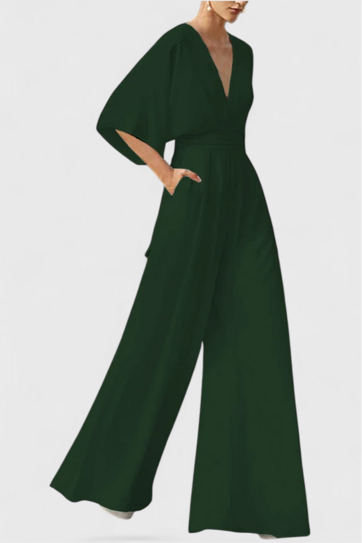 Elegant | Long Jumpsuit with Wide Legs and V-Neck