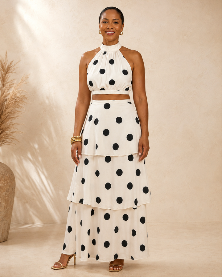 Kelsey | Polka Dot Top and Long Skirt Set