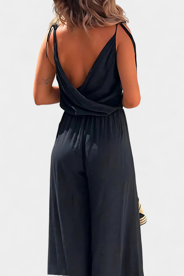 Donatila | Washed Cotton Jumpsuit with Side Openings and Crossed Neckline
