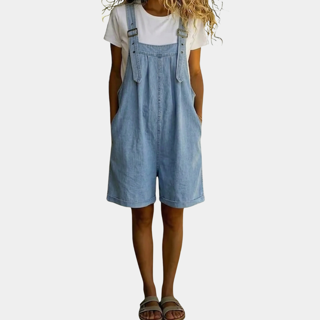 Qiniso | Ondine | Salopette corta in denim blu chiaro