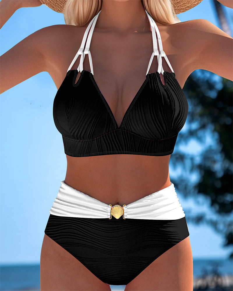 Lily | High-waisted swimsuit with double straps and contrasting color