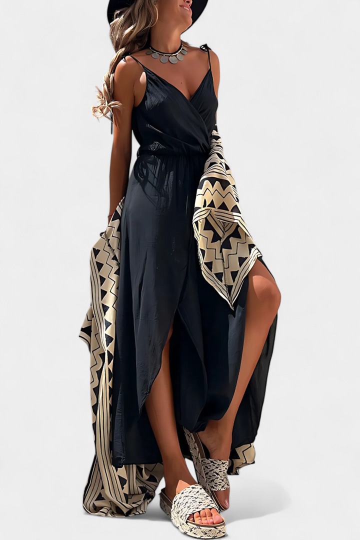 Donatila | Washed Cotton Jumpsuit with Side Openings and Crossed Neckline