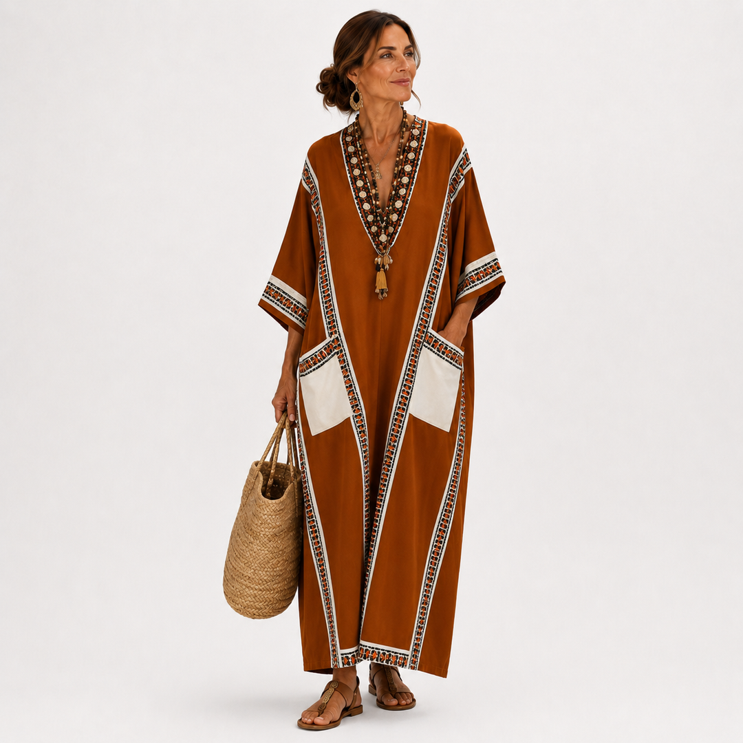 Nadia Ethnic Terracotta Caftan