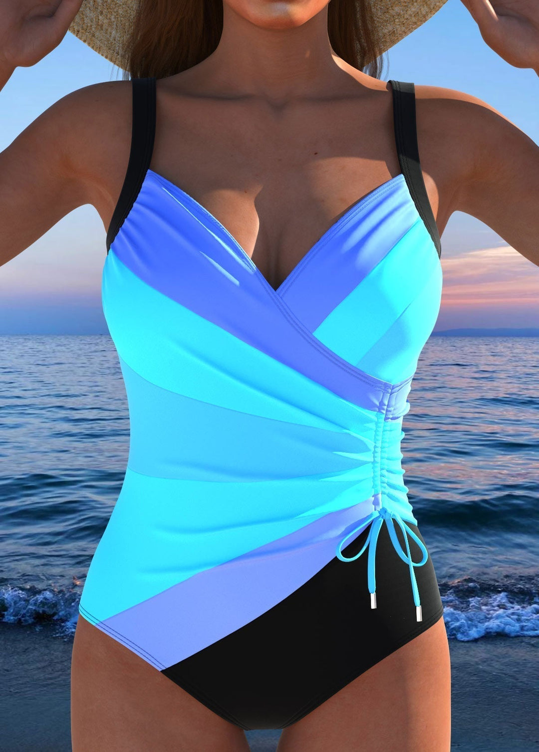 Mercedes | Luxurious swimsuit with crossover neckline and multicolor print