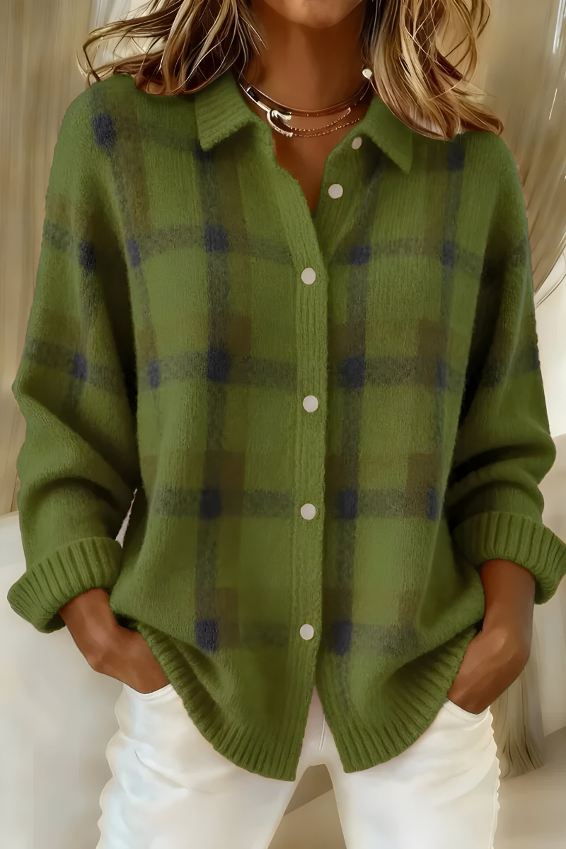 Ugnė - Soft Knit Shirt with Checkered Pattern