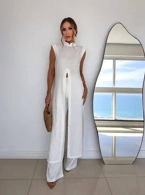 Benigna | White Ruffled Tunic Set and Pants