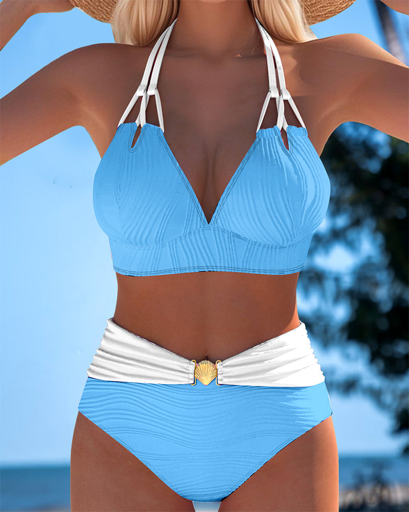 Lily | High-waisted swimsuit with double straps and contrasting color