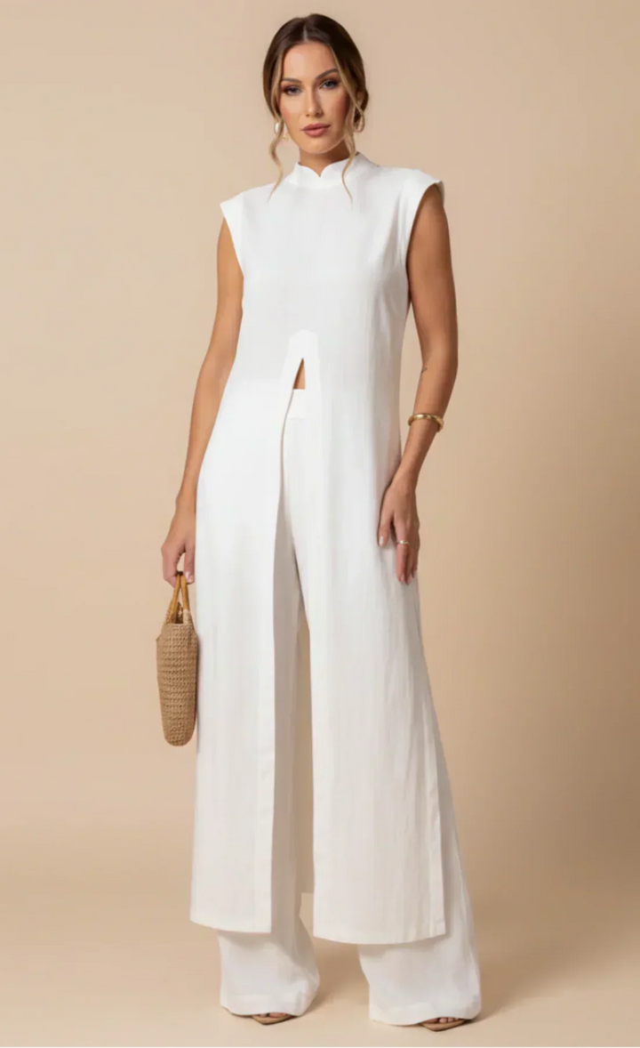 Benigna | White Ruffled Tunic Set and Pants