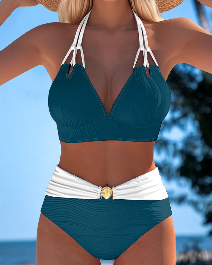 Lily | High-waisted swimsuit with double straps and contrasting color