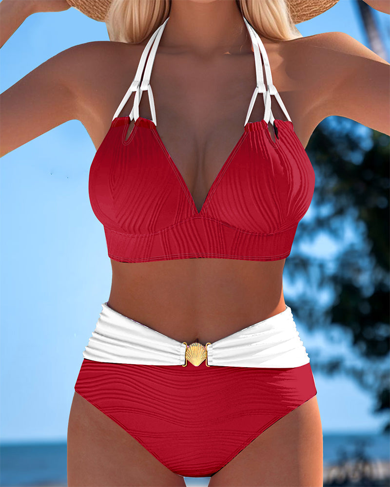Lily | High-waisted swimsuit with double straps and contrasting color