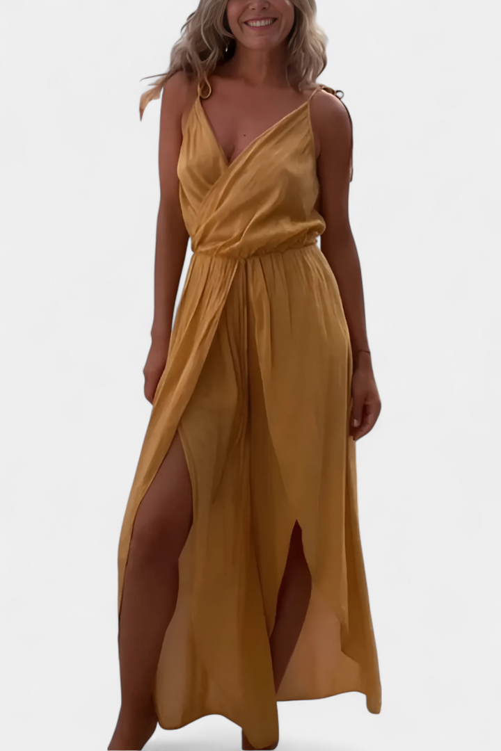 Donatila | Washed Cotton Jumpsuit with Side Openings and Crossed Neckline