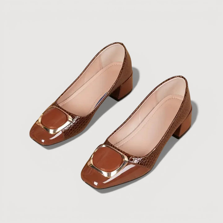Livana | Crocodile Effect Square Heels