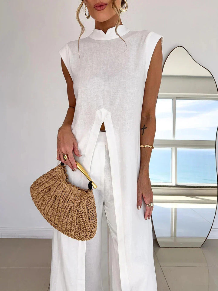 Benigna | White Ruffled Tunic Set and Pants