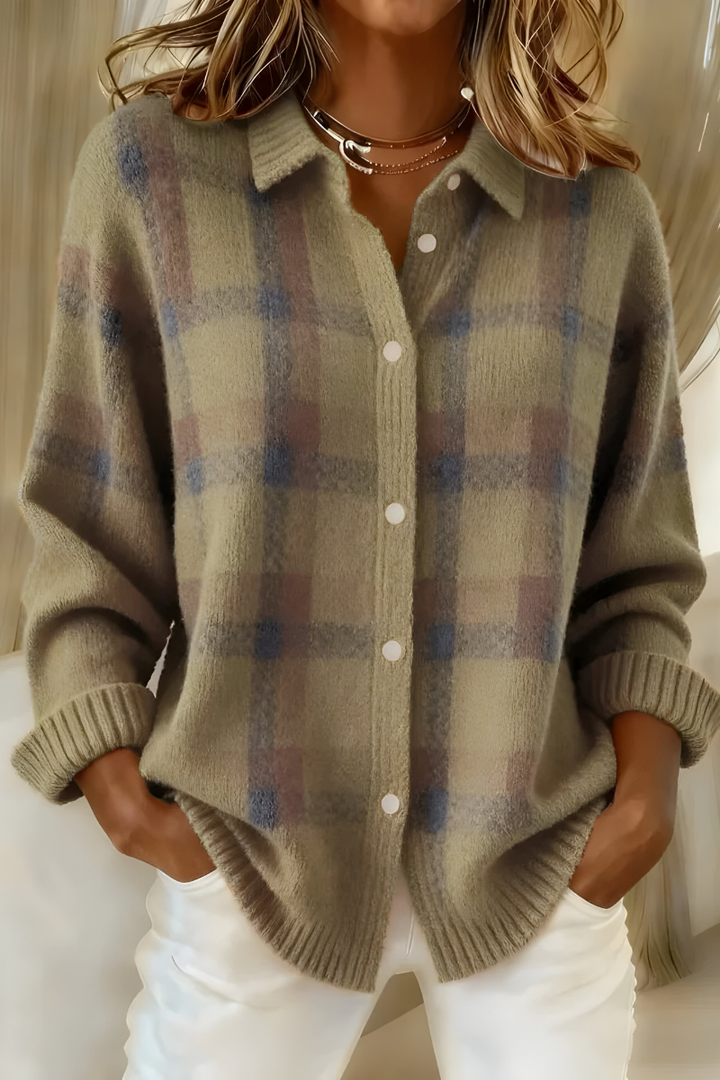 Ugnė - Soft Knit Shirt with Checkered Pattern