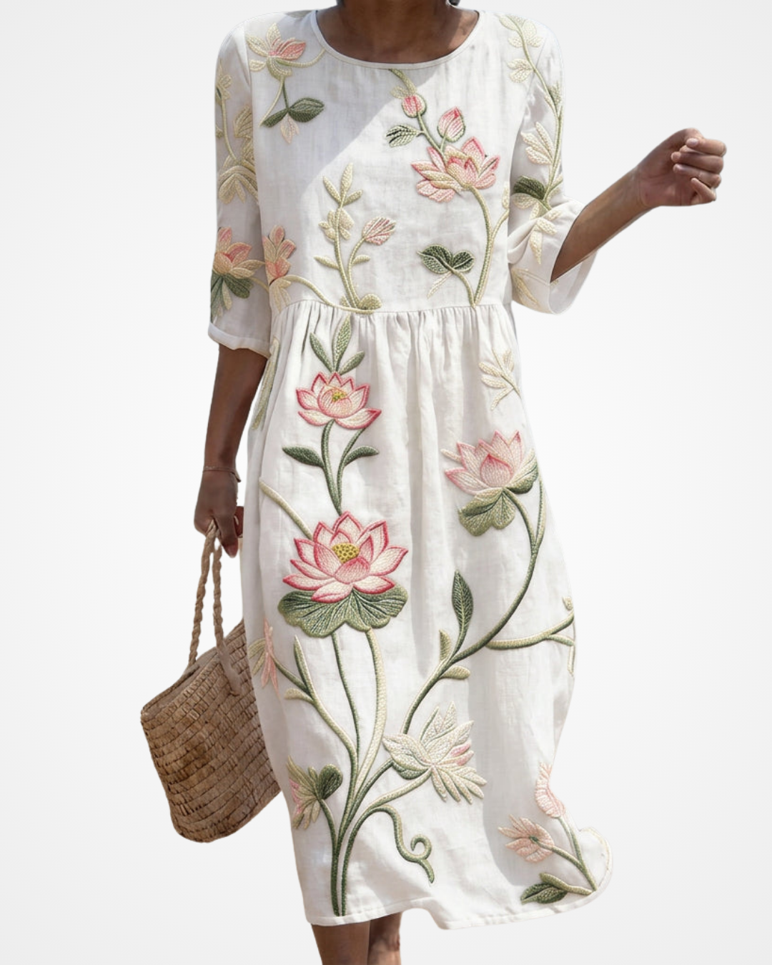 Robyn | Dress with Plant and Flower Embroidery