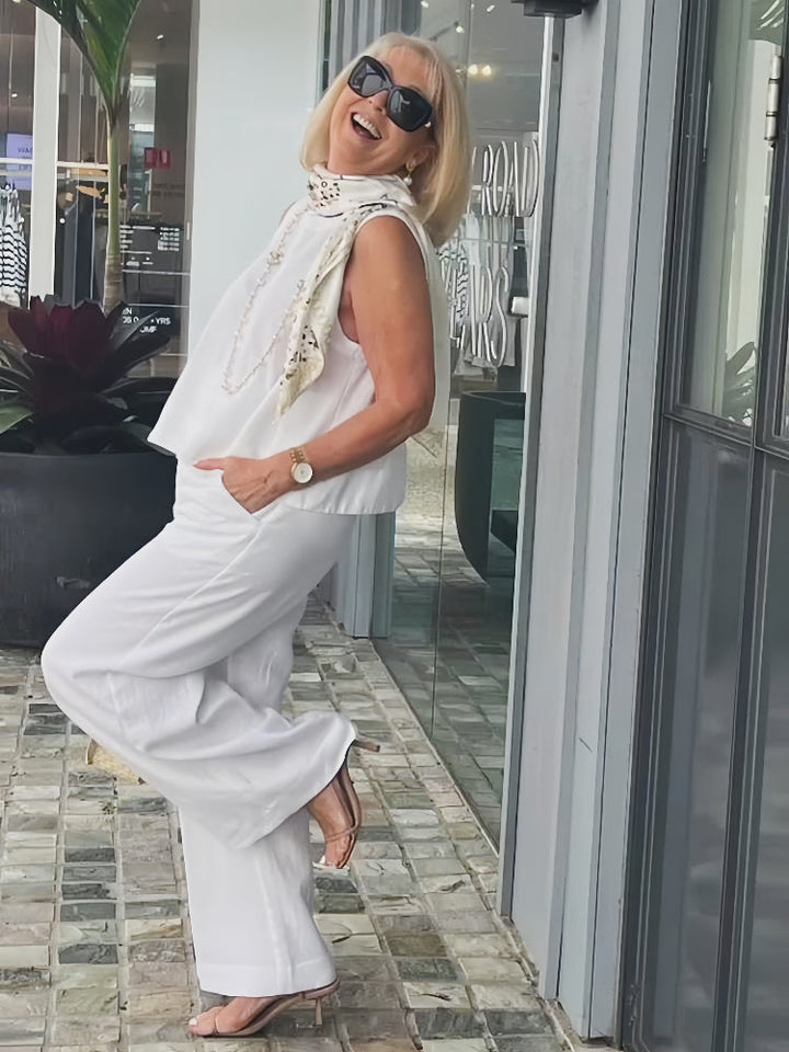 Trinidad | White Set Blouse and Wide Pants