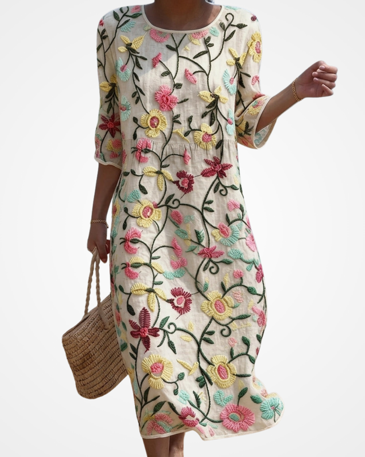 Thandeka | Women's Floral Dress with Embroidery