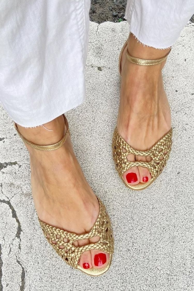 Palesa | Golden Woven Flat Sandals