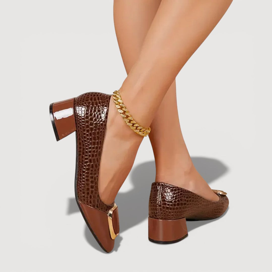 Livana | Crocodile Effect Square Heels