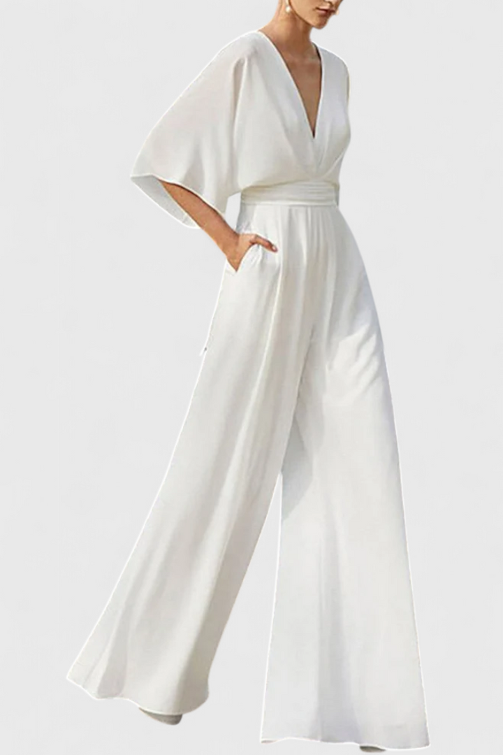 Elegant | Long Jumpsuit with Wide Legs and V-Neck