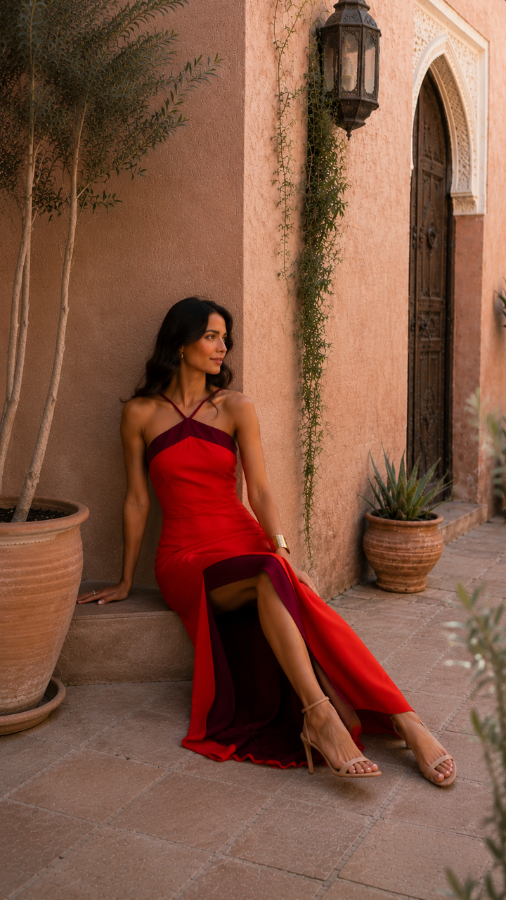 Simone | Long halter dress with slit