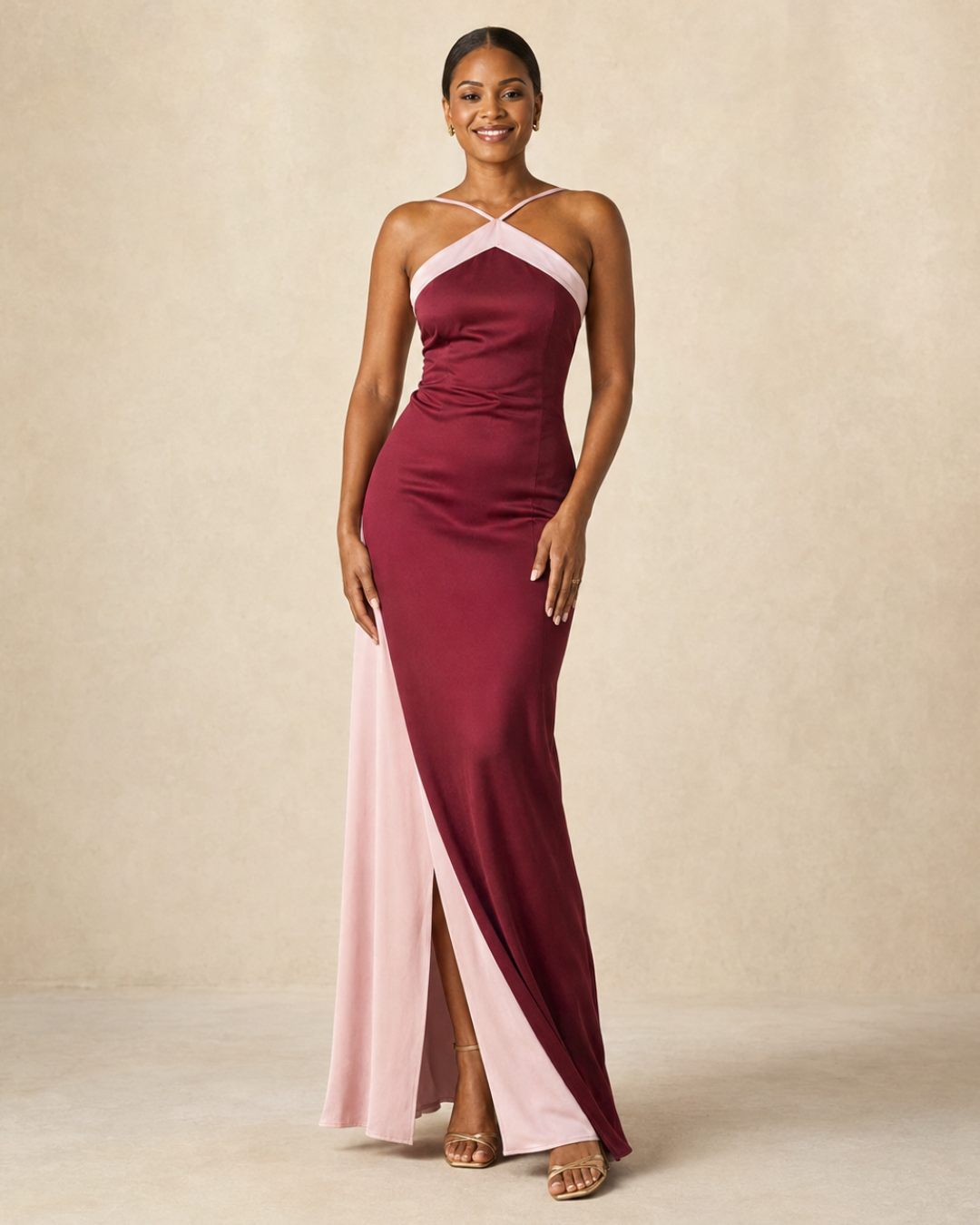 Chanté | Satin long dress with crossover neckline