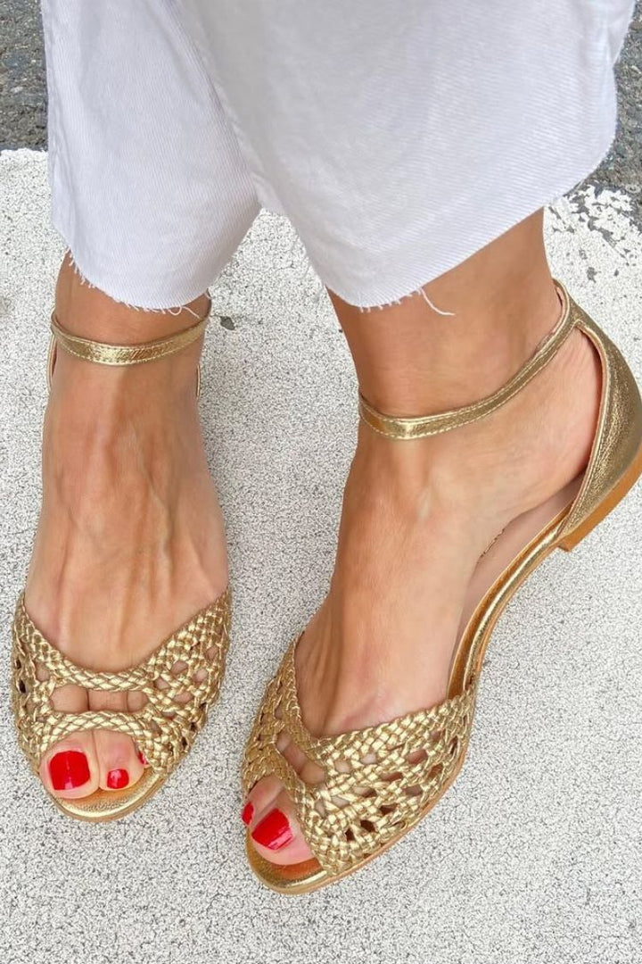 Palesa | Golden Woven Flat Sandals