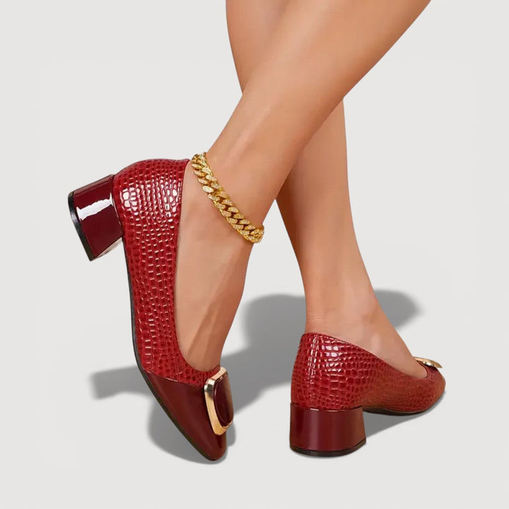 Livana | Crocodile Effect Square Heels